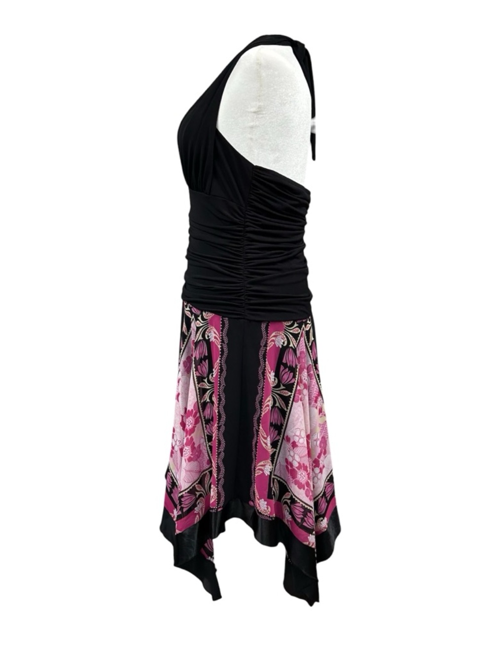 Y2K Dressbarn Ruched Boho Handkerchief Hem Midi Dress Sz 18W Black - Picture 9 of 14